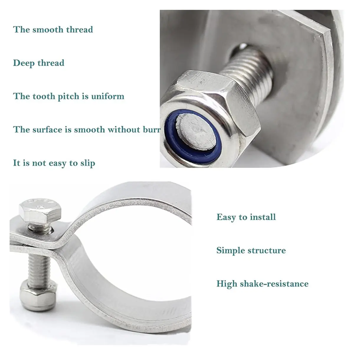 4 Pack 304 Stainless Steel 3-1/2 Inch Heavy Duty Rigid Handleless Flat Pipe Bracket Clamp for ID 88.9mm