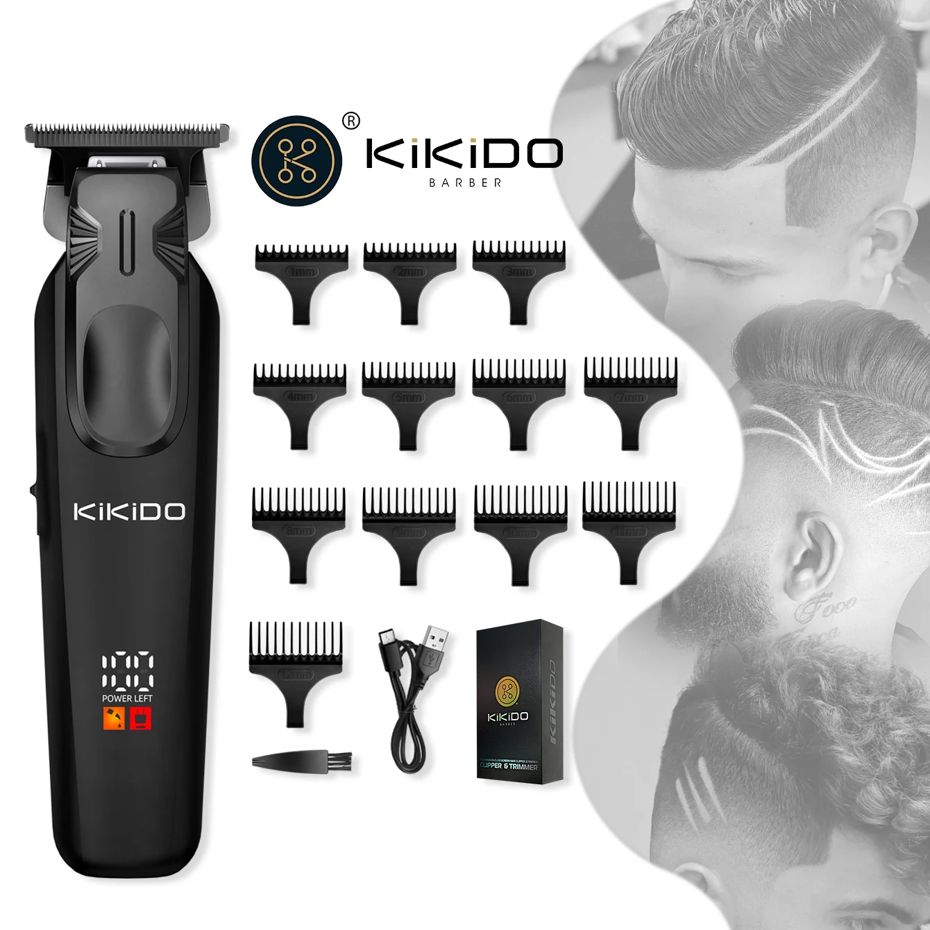 

KIKIDO Electric Barber Hair Trimmer LED Professional Hair Cutting Machine Home Appliance Combo Kit Adjustable Clipper 7200rpm