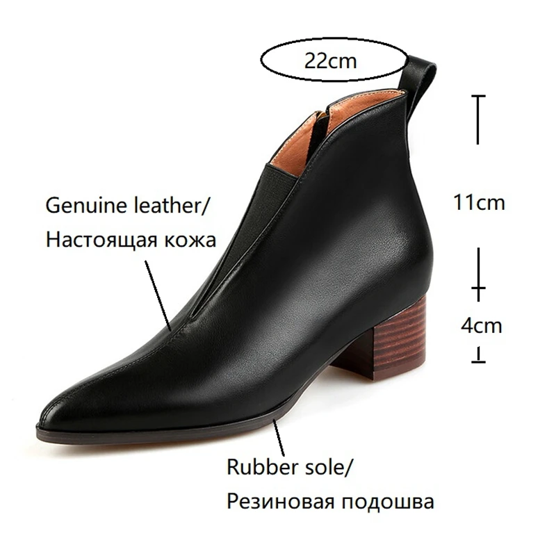 NEW Autumn Women Boots Pointed Toe Chunky Heel Boots Genuine Leather Shoes for Women Concise Ankle Boots казаки женские обувь