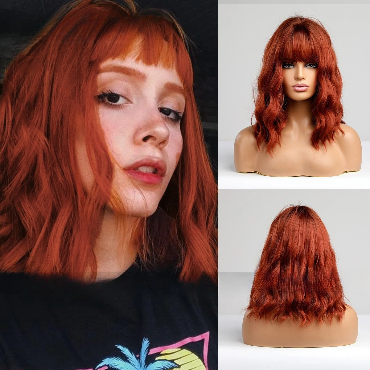 

Style White wig, Qi bangs wool curls short curly hair Bobo head natural age reduction fashion, full hood