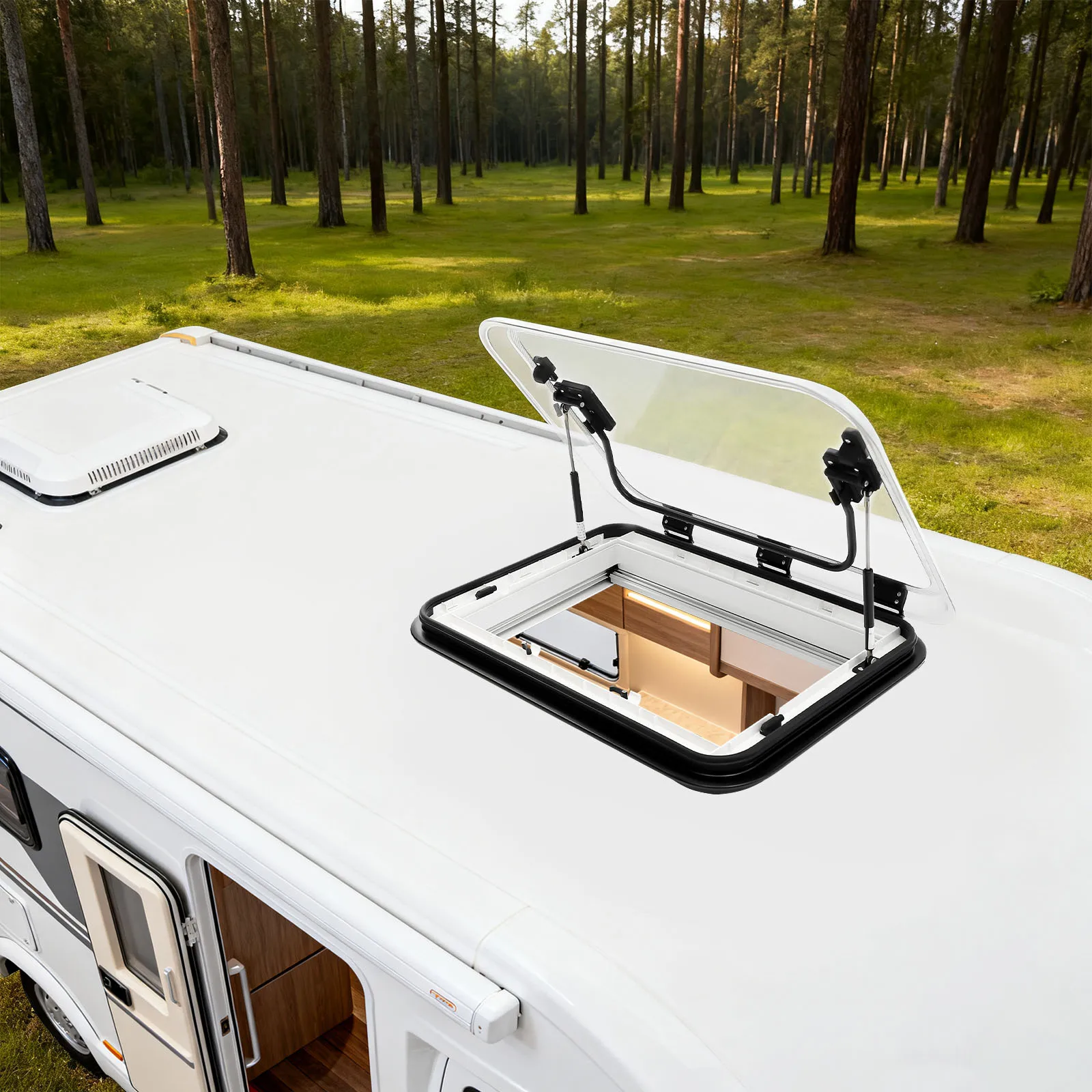 الحديثة مستطيلة سبائك الألومنيوم LED كوة 700*500 مللي متر RV سقف نافذة فتحة سقف علوي تنفيس مع مصباح ليد للمركبات