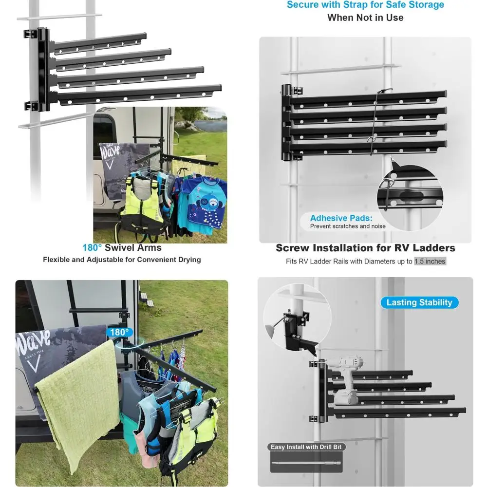 

Алюминиевая сушилка для одежды на колесах с лестницей — длина 24 дюйма, 180 ° Поворотные рычаги, идеально подходят для прицепов для путешествий на открытом воздухе и Campi