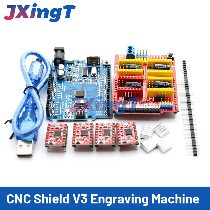 CNC Shield V3 Engraving Machine 3D Printe+ 4pcs Or A4988 Driver Expansion Board For Arduino + UNO R3 With USB Cable