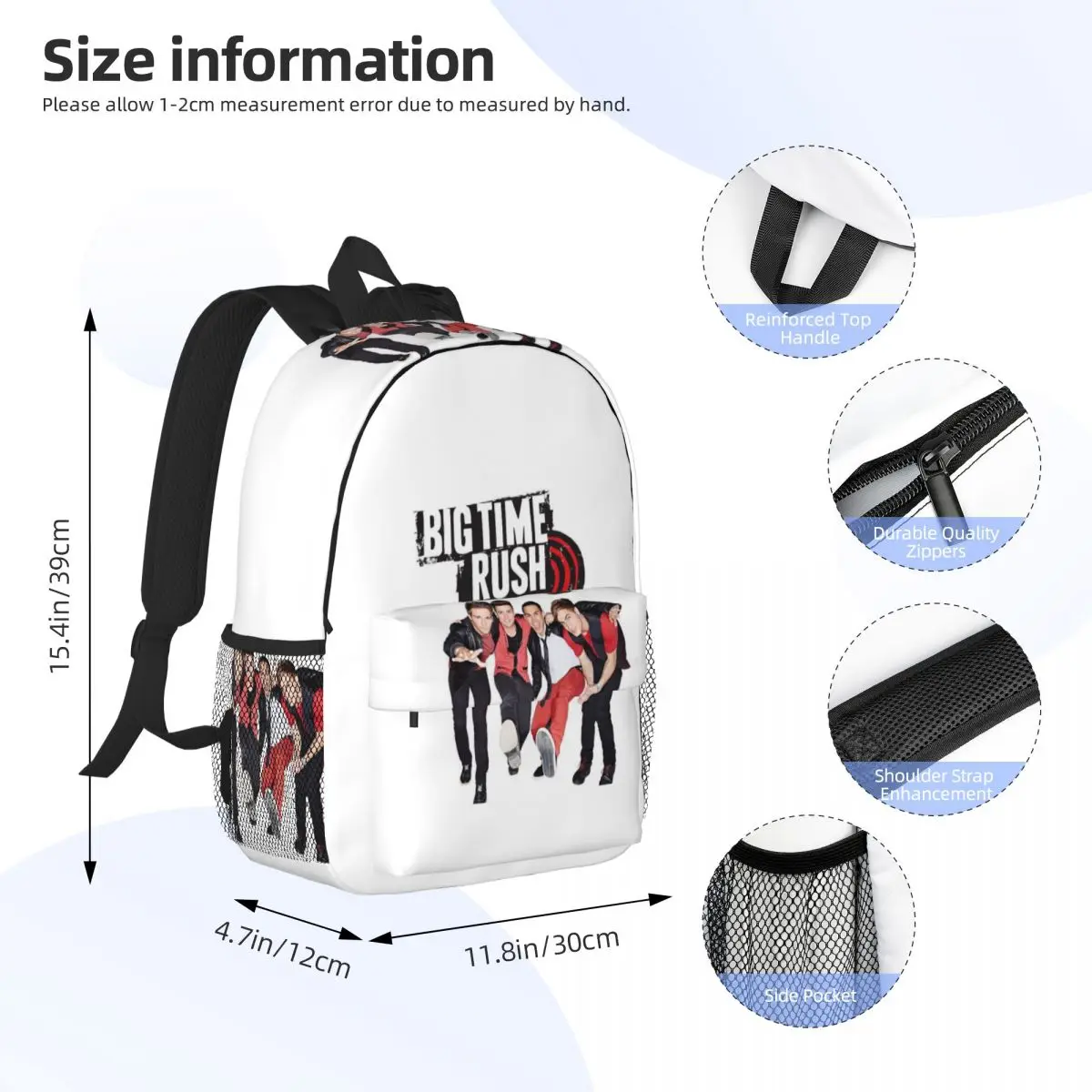 Big Time Rush BTR Band Music Backpack Daypack Large Capacity Boys Girls BookBag Shoulder Bags for Men Women Children School Bag