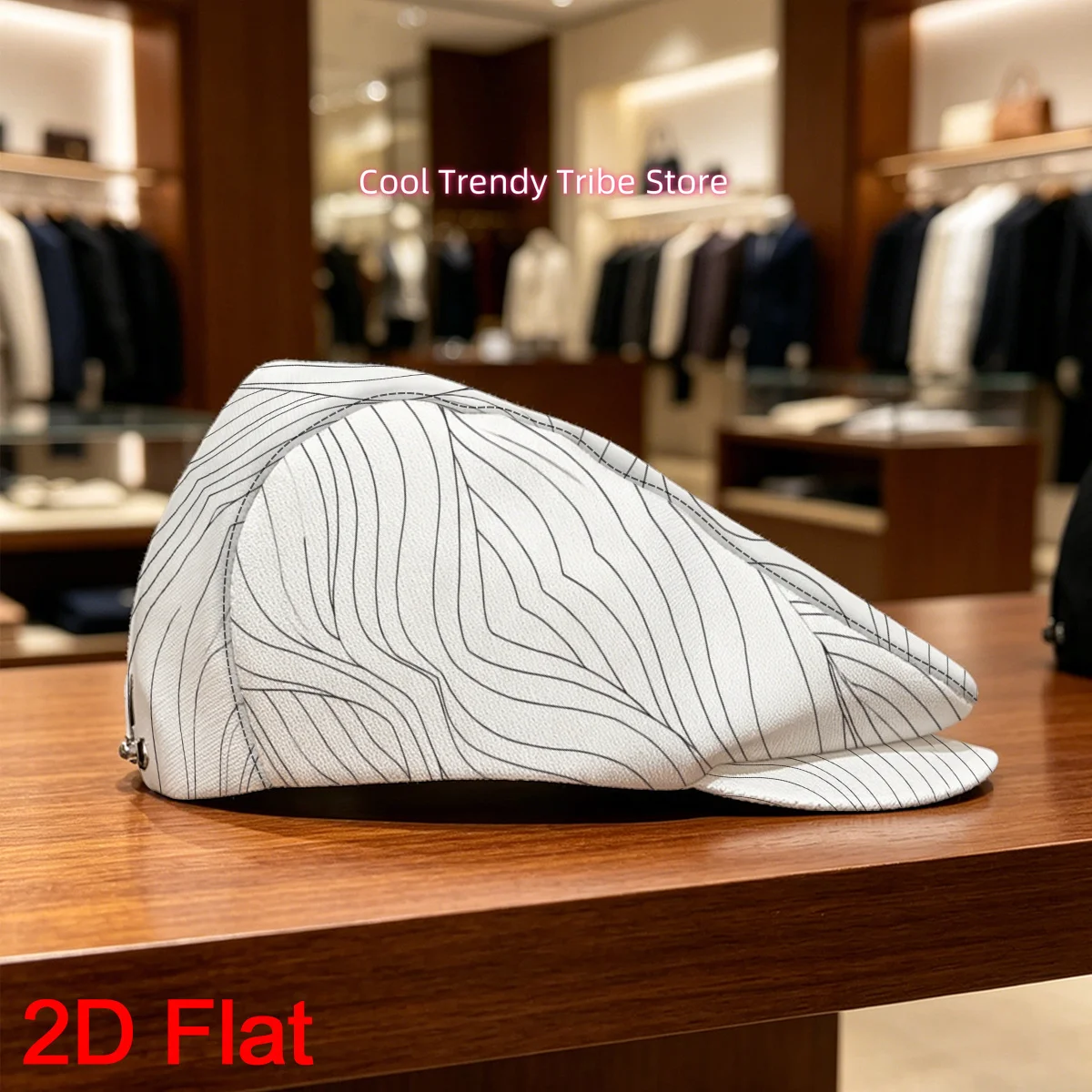 1pc 2D Flat Flowing Line Pattern Ivy Cap Vintage Gentleman'S Hat Adjustable Flat Cap Men Beret Hat Perfect for All-Day Use Face-