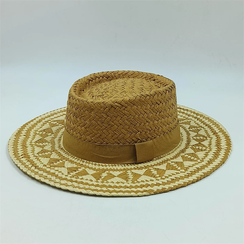 Raffia straw hat for men women Bohemian colorful stitched straw hat vacation sun hat pattern beach summer vacation hat panama