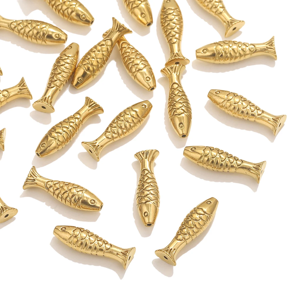 5pcs Stainless Steel Gold Fish Beads Charms Spacer Loose Beads For Jewelry Making Crafts Handmade DIY Bracelet Accessories Bulk image 4