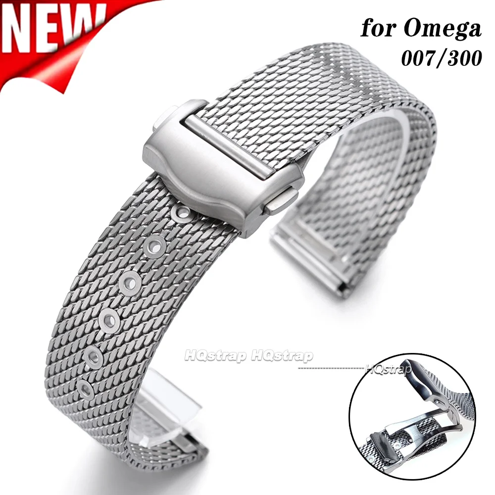 Stainless Steel Watch Strap 20mm For Omega Seamaster 007 300 for Speedmaster Mesh Bracelet Folding Buckle Business Wristband