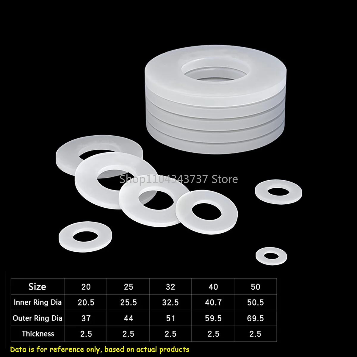 2Pcs White Silicone Flat Washer Thickness 2.5MM Round Sealing Rings Inner Dia 20mm 25mm 32mm 40mm 50mm