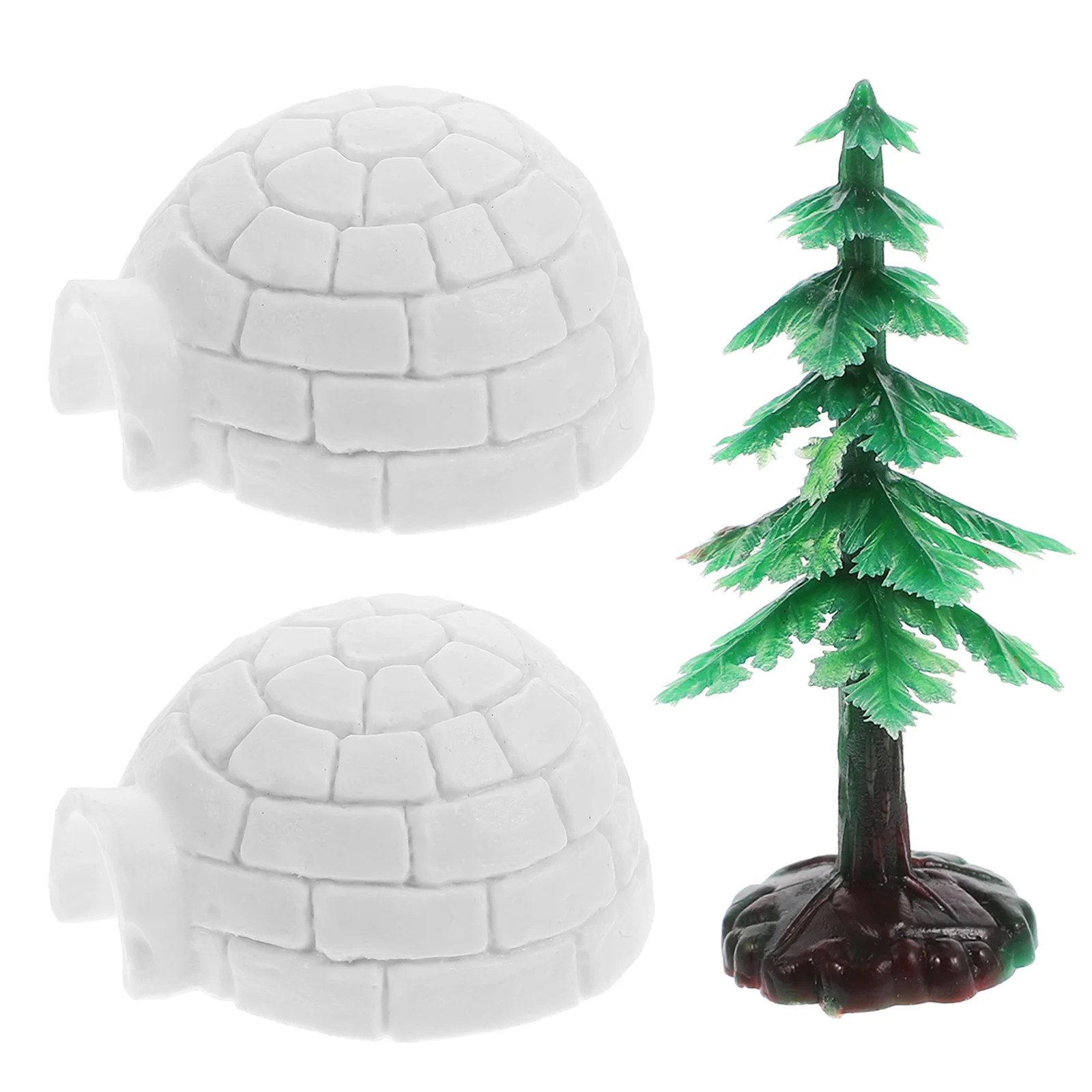

Simulated Snow Building Model Ice House Statue Christmas Party Trees Decorations Ornament Xmas Plastic Tabletop Pine