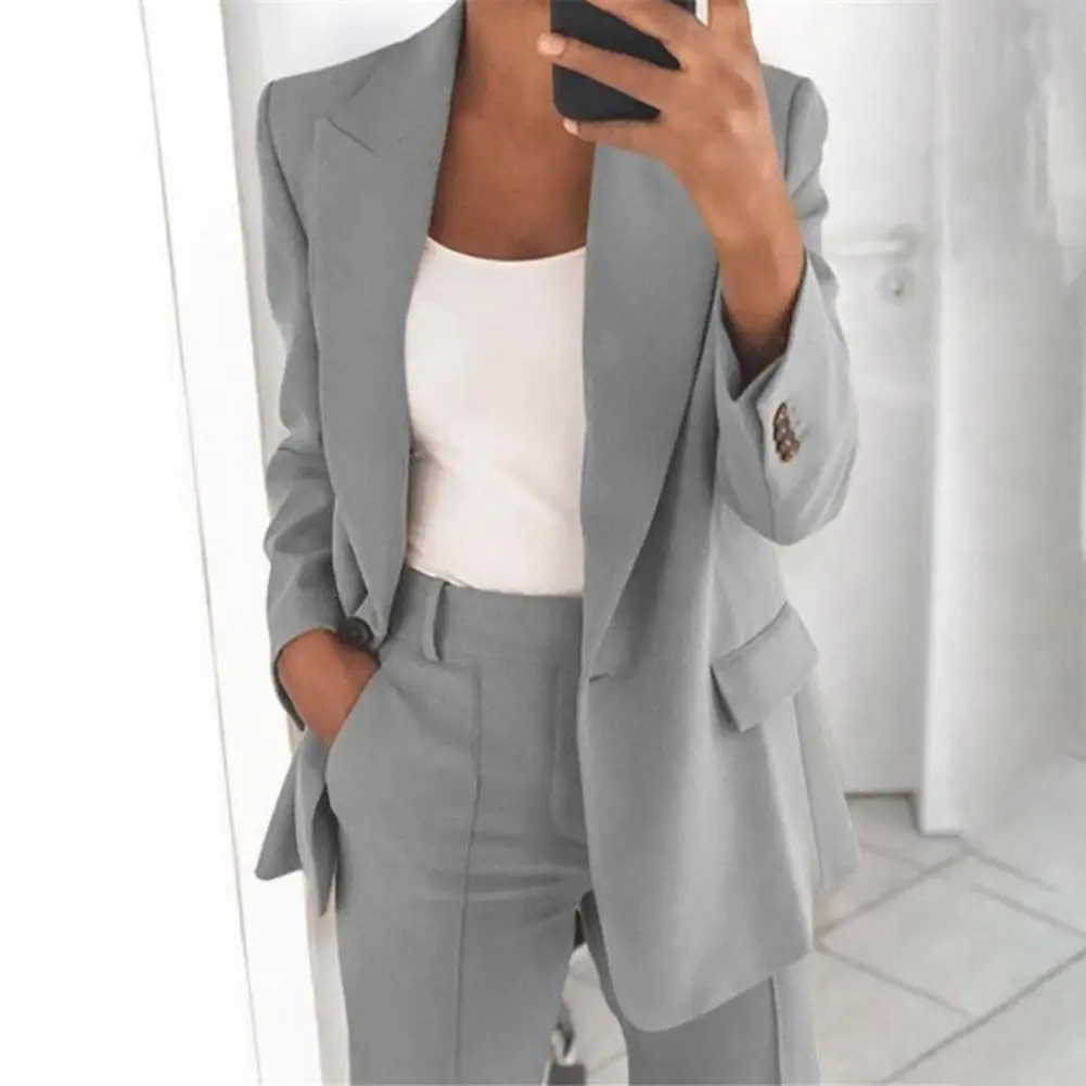 Two Piece Set Blazer Pants Women Work Suit New Autumn Long Sleeve Lapel Collar Blazer Pants Set Chic One Button Blazer Suit