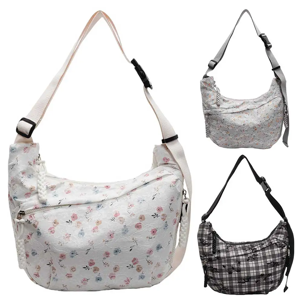 

Женская сумка через плечо в форме полумесяца, сумка через плечо с несколькими карманами, нейлоновая сумка в форме полумесяца большой вместимости, регулируемый ремешок, повседневная сумка-хобо