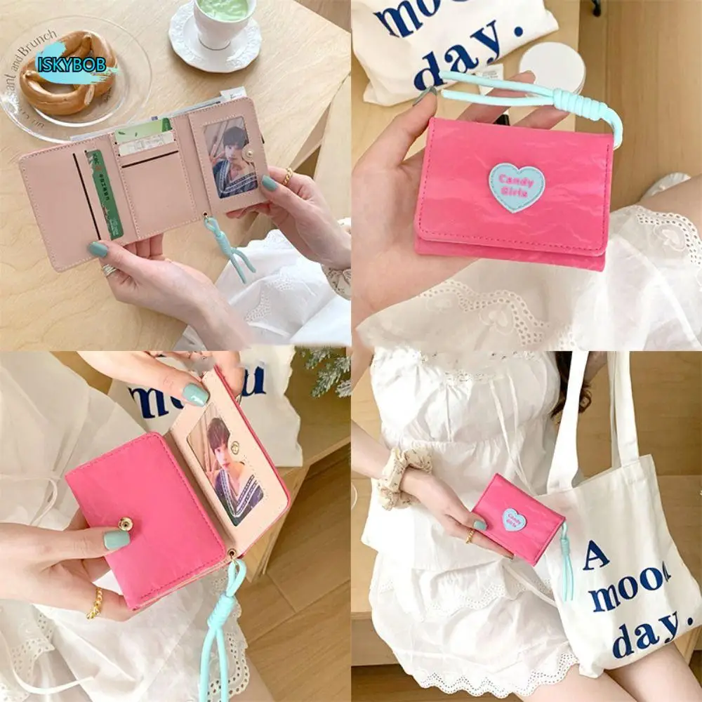 

Simple Korean Women's Wallet Fold PU Leather Heart Short Wallet Sweet Multi-Cards Holder Student Purse Lady/Girls