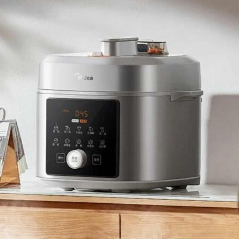 Electric pressure cooker with double inner pots, 5L, smart timer, suitable for home use, for making soup and rice.
