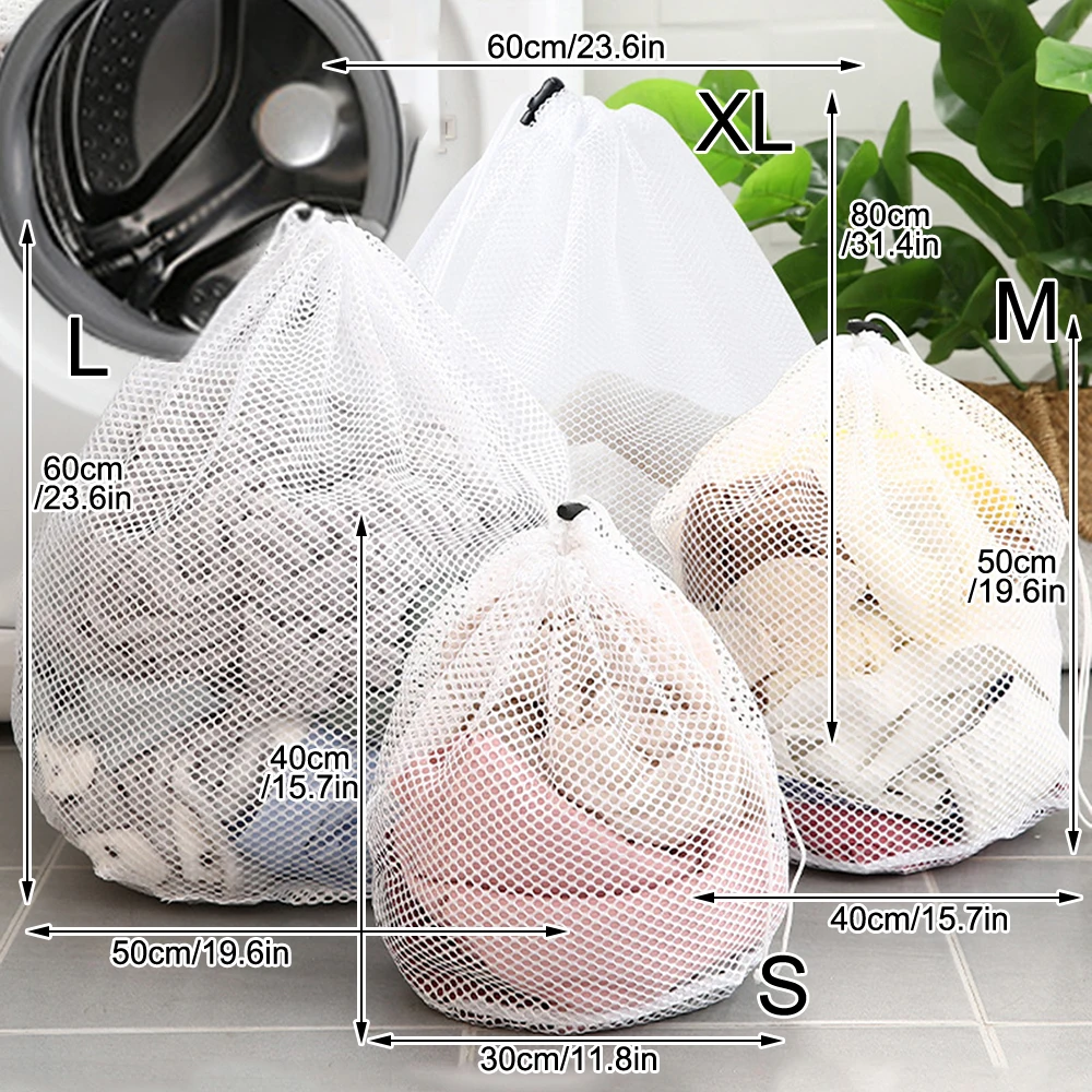 1PC Mesh Laundry Bag - Machine Washable Drawstring Design Travel Wash Bag for Blouses, Hosiery, Stockings, and Underwear