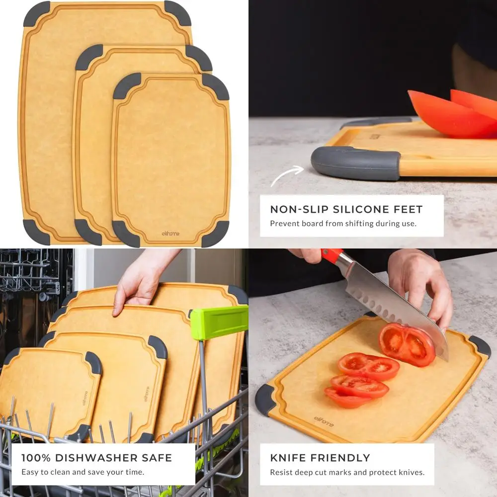 

3-in-1 Cutting Board Set, Knife-Friendly, Dishwasher Safe, Juice Groove, Reversible, Non-Porous, Eco-Friendly, Long-Lasting Kitc
