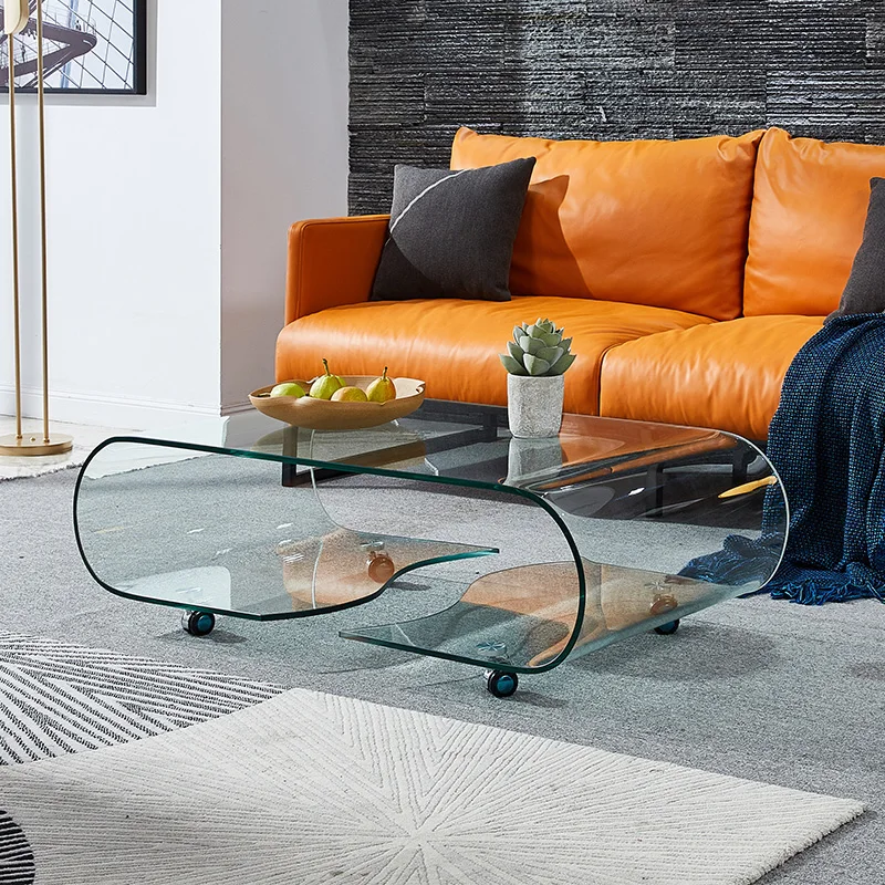 

Glass coffee table, transparent mobile tea table, oval shaped modern tea table, reception, living room, small unit