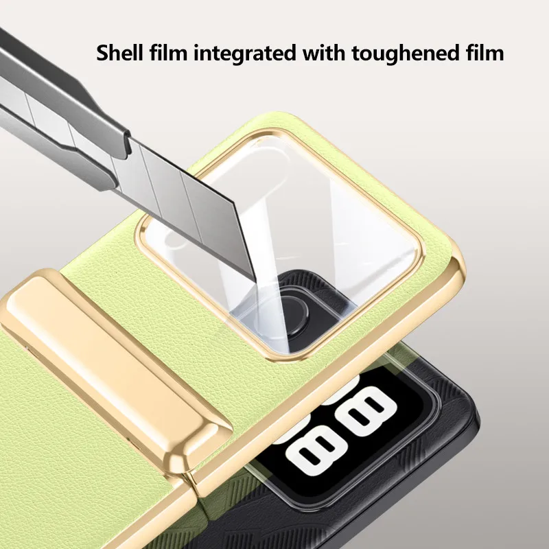 Plain Leather Plated Hinge Case For Huawei Nova Flip With Back Glass Film Protection Cover