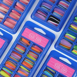 100PCS Coffin Design Fake Nails Art Supplies Tools Mix Neon Colors Ballerina False Nails Press On Full Fingernails Manicure Tips