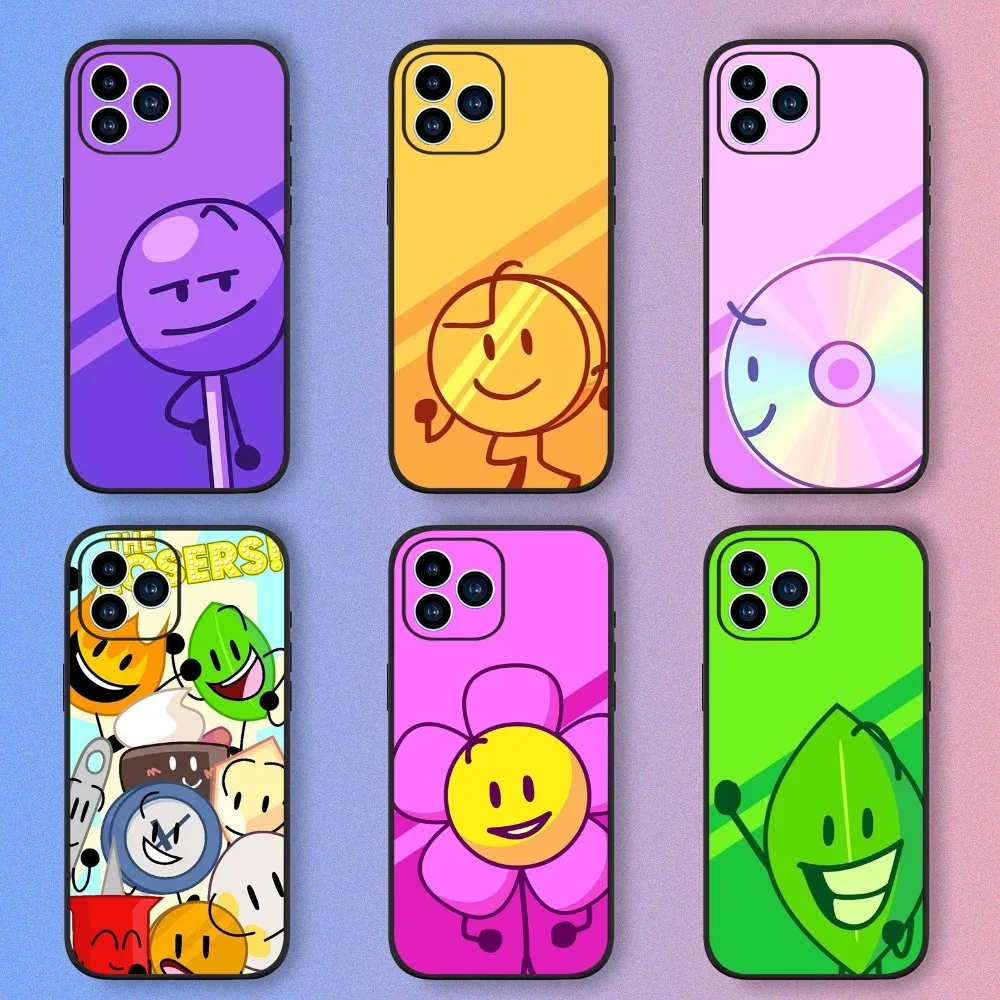 Game Bfdi Battle For Dream Island Phone Case For iPhone 15,14,13,12,11,XS,XR,X,8,7,Pro,Max,Plus,mini Silicone Black Cover