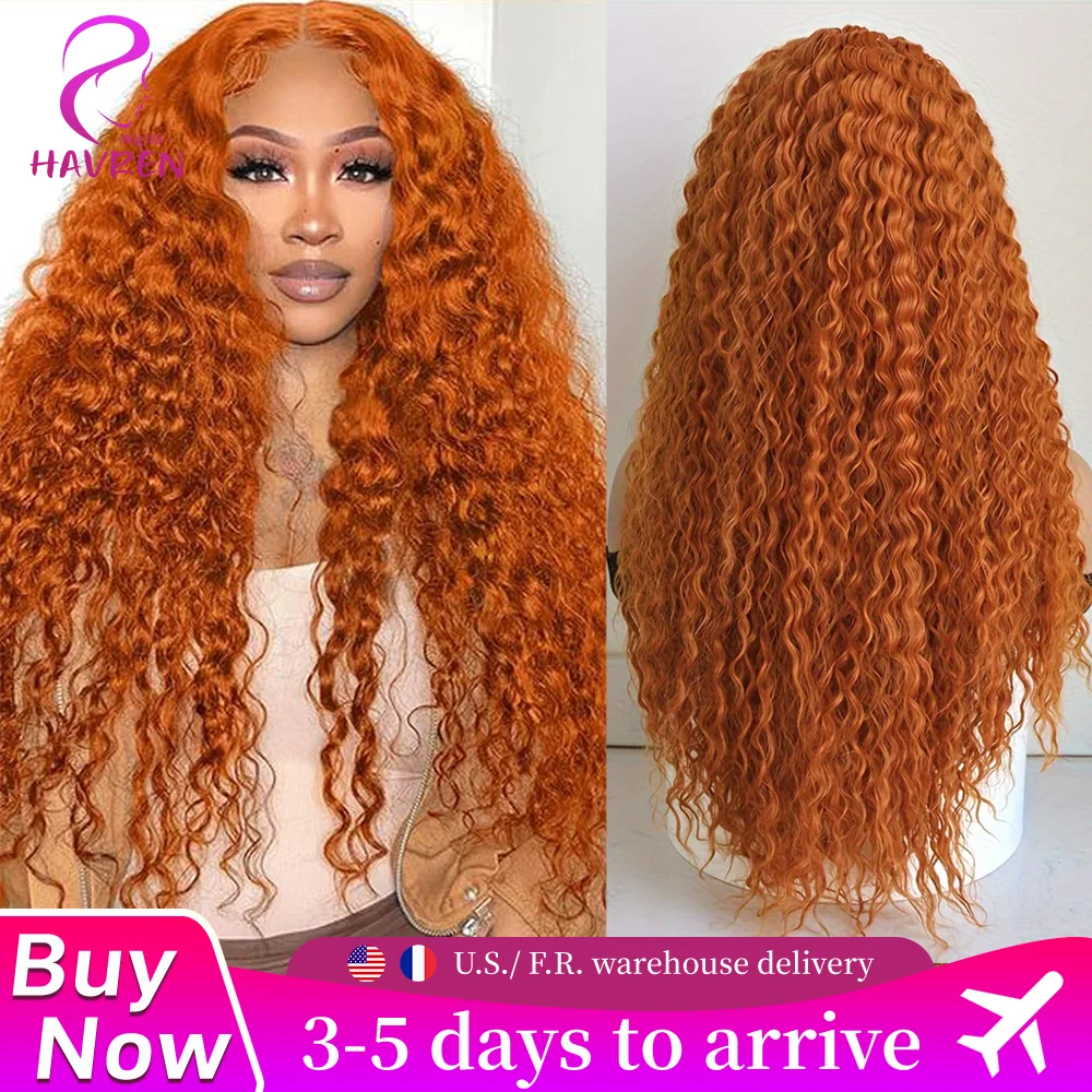 موجة عميقة 13x4 الدانتيل الشفاف الجبهة باروكة من شعر طبيعي 220% الكثافة الزنجبيل 350 اللون البرتقالي موجة المياه مجعد 13x6 الدانتيل شعر مستعار أمامي