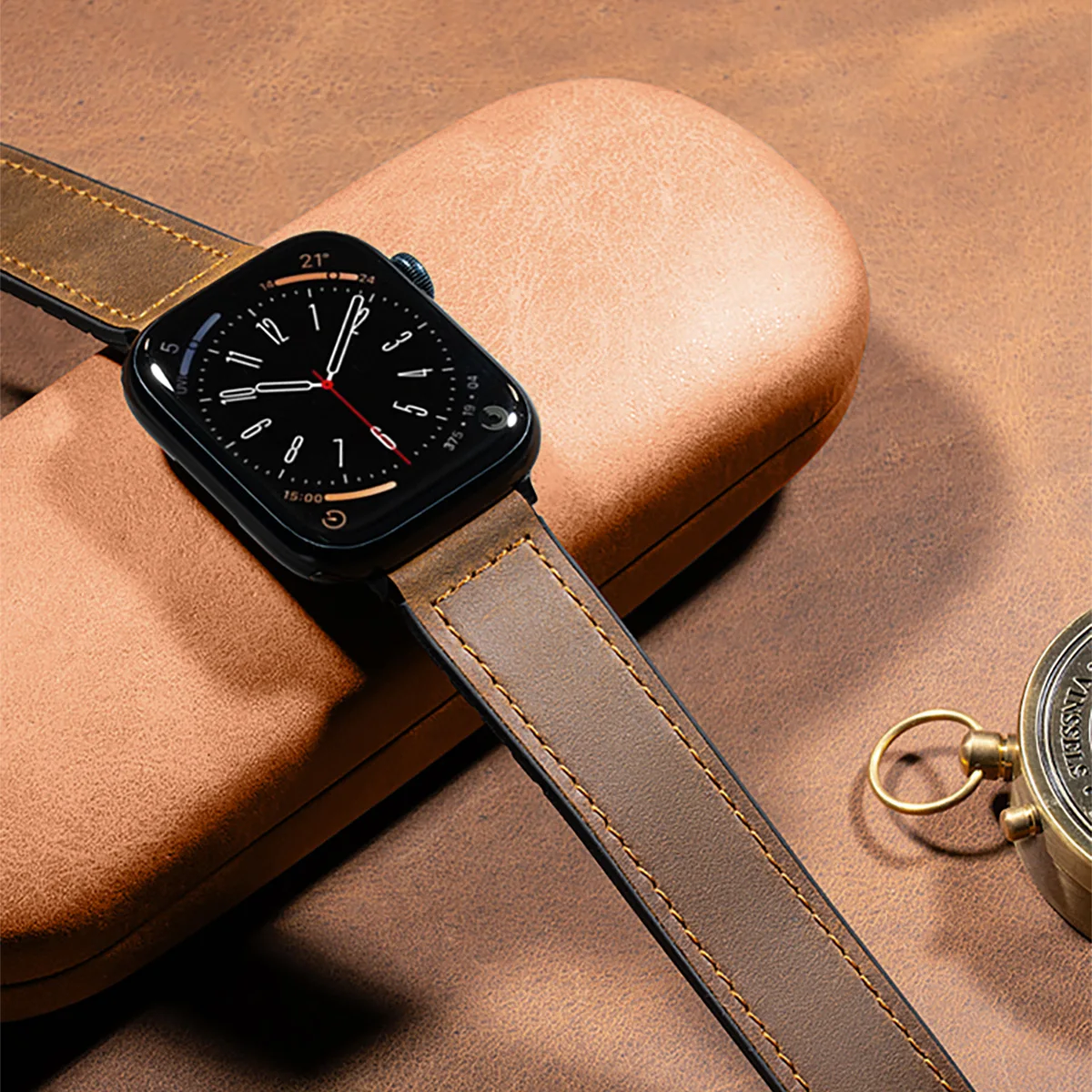 Genuine Leather Strap Compatible with Apple Watch 49mm 45mm 44mm 41mm 40mm Silicone Magnetic Band for iWatch 9 8 7 6 5 SE Ultra