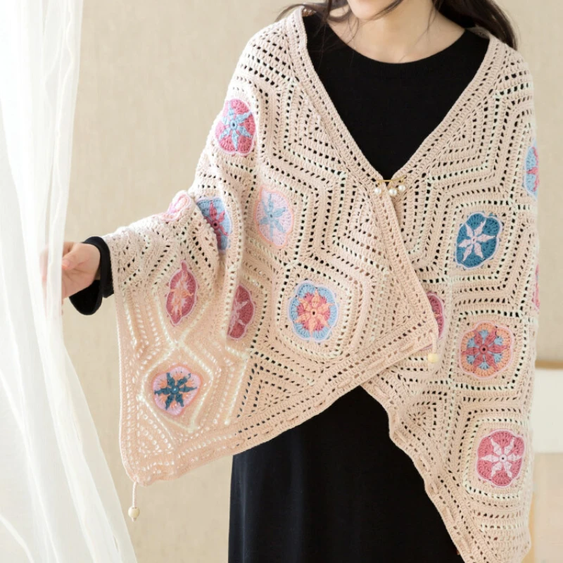 

Susan's Family Clothing DIY Crochet Kit Merino Wool Glazed Granny Square Shawl Materials Package Handmade Wedding Gift