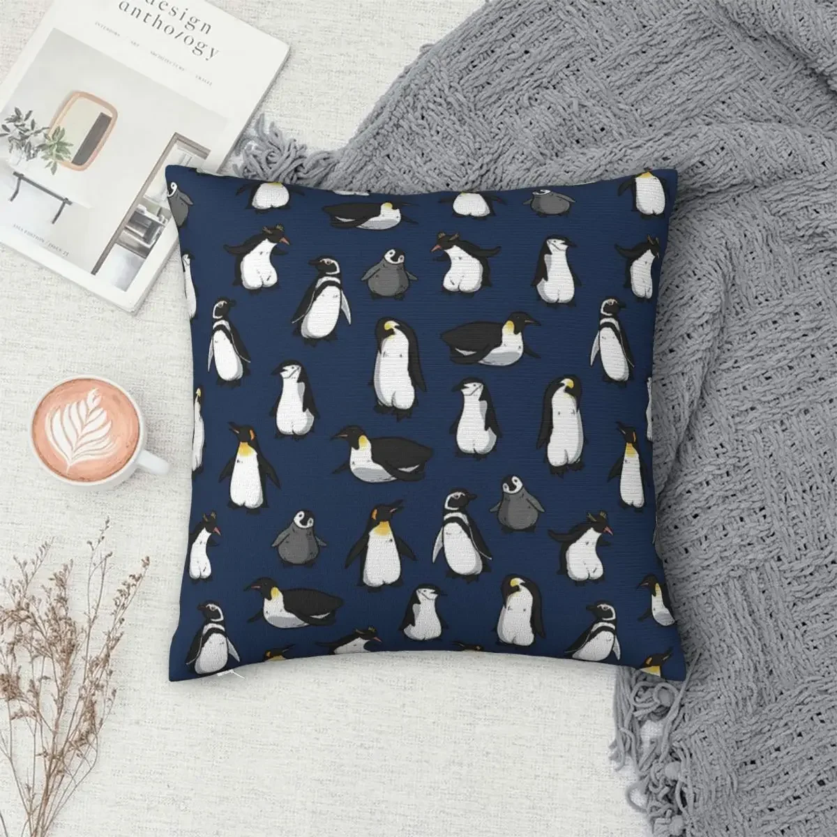 

Cute Penguin Pattern (Dark Blue Variant) Pillowcase Pillows Cover Cushion Comfort Throw Pillow Sofa Decorative Cushions Used