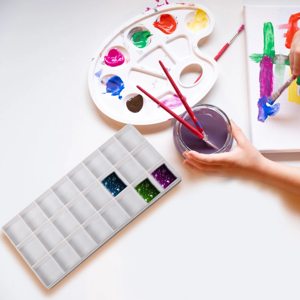 

24 Grid Color Box Watercolor Paint Palette Empty Case Plastic Trays Mixer Art Supplies Durable Smooth Surface Easy Cleaning