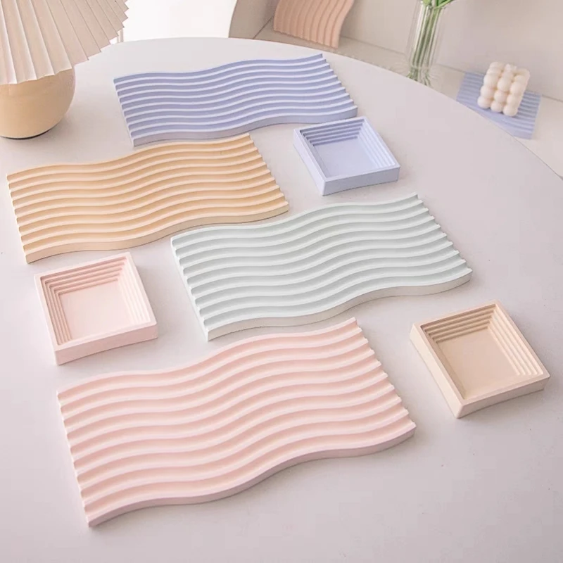 Wave Arched Shape Concrete Storage Tray Gypsum Display Plate Silicone Mold Water Ripple Cup Mat Coaster Plaster Home Decor Mould