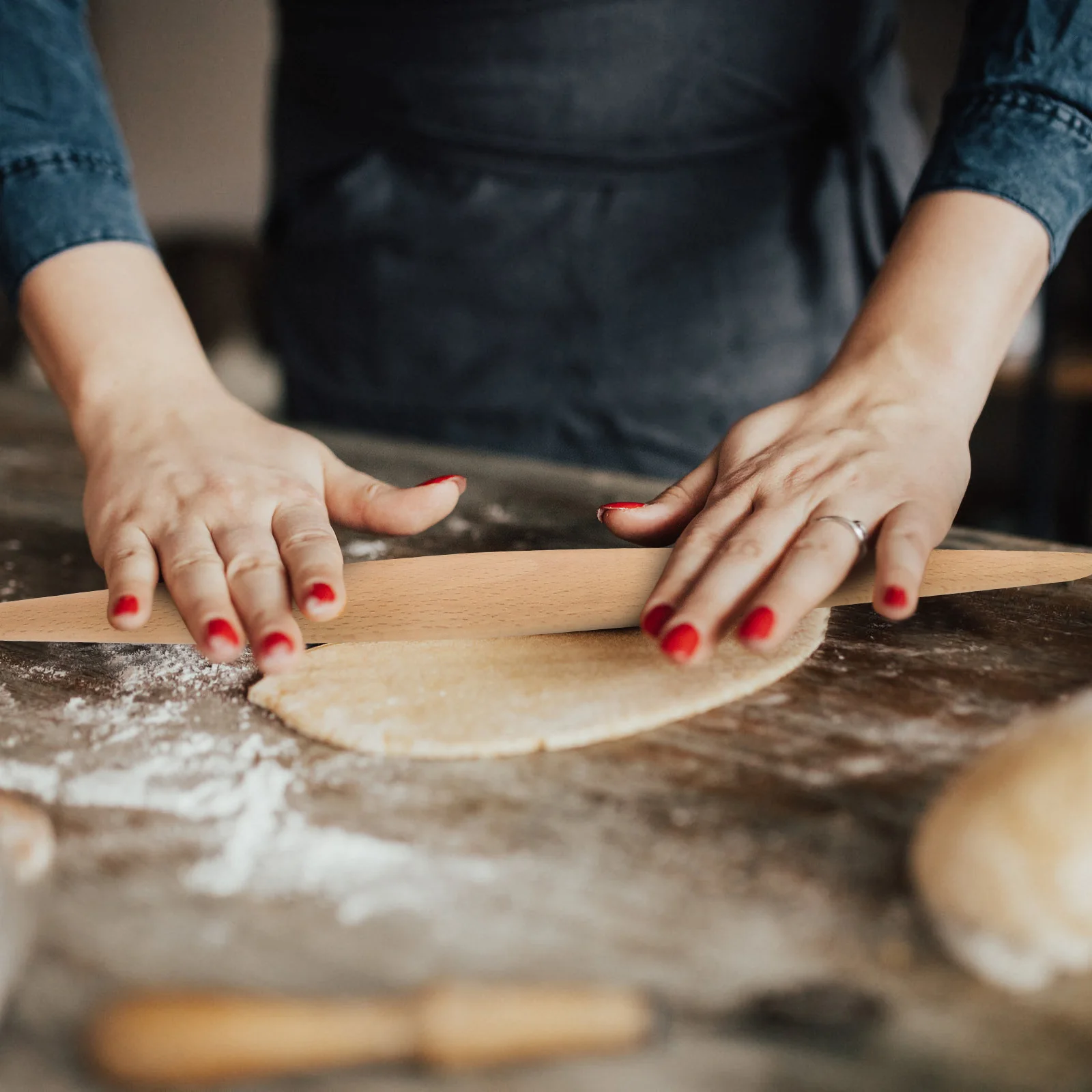 

Wooden Rolling Pin 39Cm X 2.8Cm Solid Wood Dough Roller For Baking Cake Pastry Pizza Making Kitchen Utensil Tool Supplies