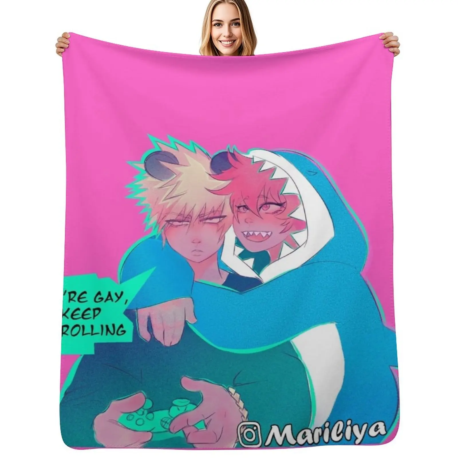 PINK - Kiribaku Throw Blanket Multi Use Warm Blanket for Living Room Bedroom