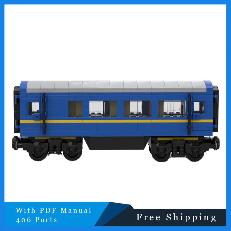 

406 шт. городской поезд на дальние расстояния, модульные игрушки, синяя карета, модульные MOC, строительные блоки, детская сборка своими руками, Рождественский подарок