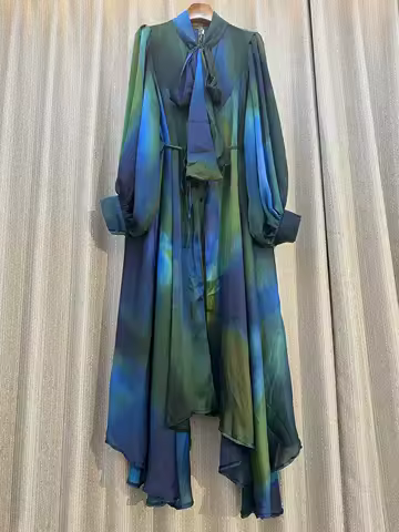 New 2024 Autumn Fashion Irregular Party Midi Dress Female long Sleeve Elegant Loose Print Casual Evening Dress For Women