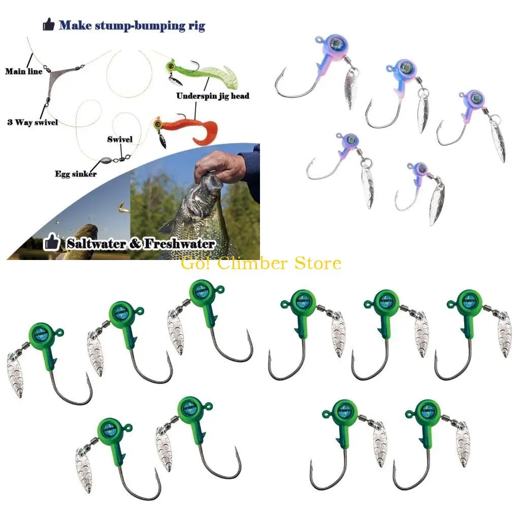 

Q84C 5Pcs 3D Eye Fishing Jig Hook Fishing Rotating Sequins Jig Lures Double Locking Triangular Hook Outdoor Fishing Accessory