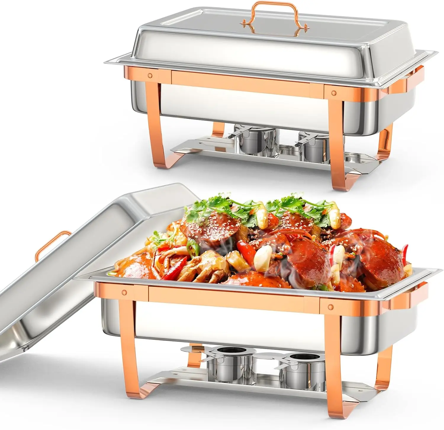 

Chafing Dish Buffet Set, 8QT 2 Pack, Rectangle Chafing Dishes for Buffet w/Lid Holder, Stainless Steel Chafer Food Warmers Serve