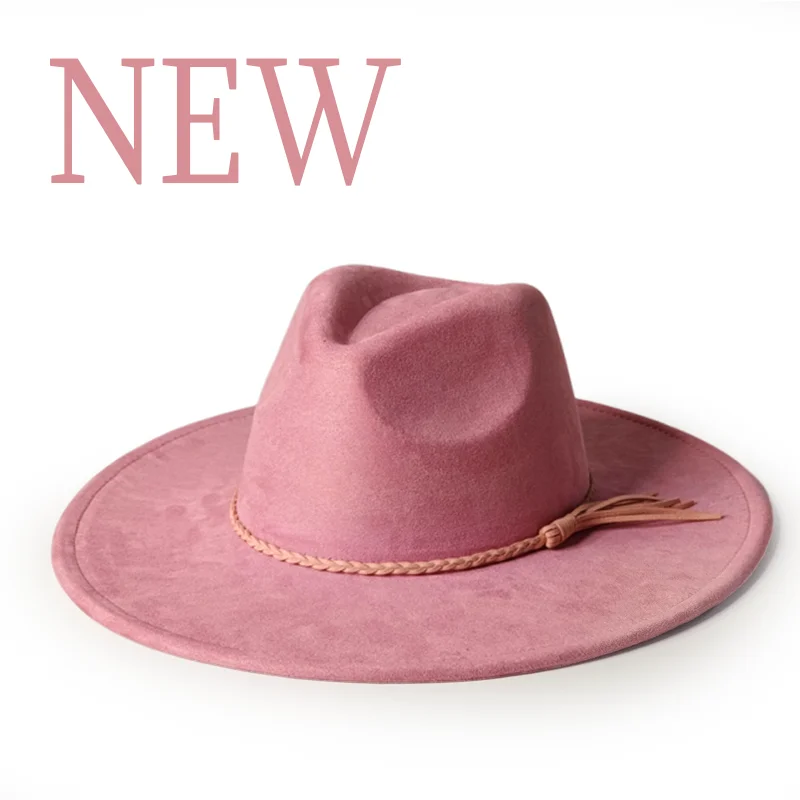

Bright Pink Suede Hat Wide Brim 2025 NEW Fedora Hat Men Women Autumn Winter Felt Hats Classic Church Fedoras Chapeau Sombrer
