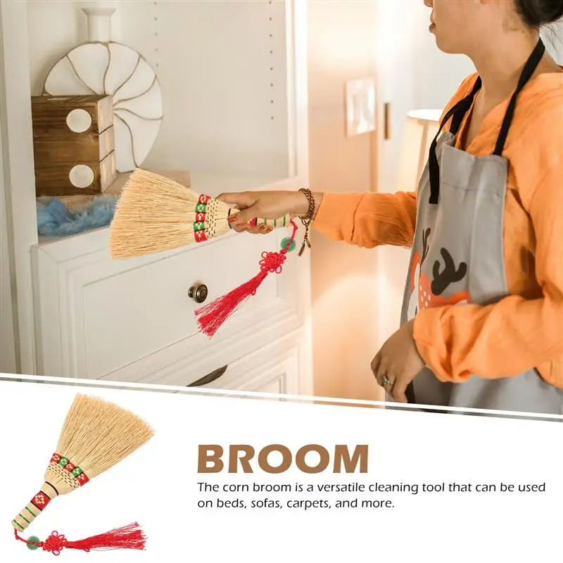 Small Broom Straw Broom Chinese Style Desktop Bed Corn Broom Woven Bed Broom Home Desktop Dust Brush Short Handle Broom for Home