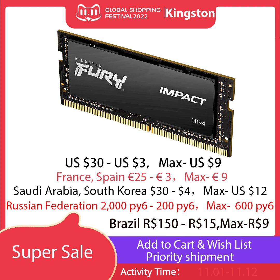 

Оригинальный ноутбук Kingston HyperX Impact 8GB 16GB DDR4 2666MHz RAM Memory CL15 SODIMM 1,2 V 260-Pin notebook внутренняя память 32G