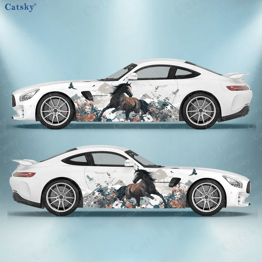 

Watercolor landscape, horse, flower branch, bird stickers, suitable for cars and trucks, durable, fade-resistant, easy to instal