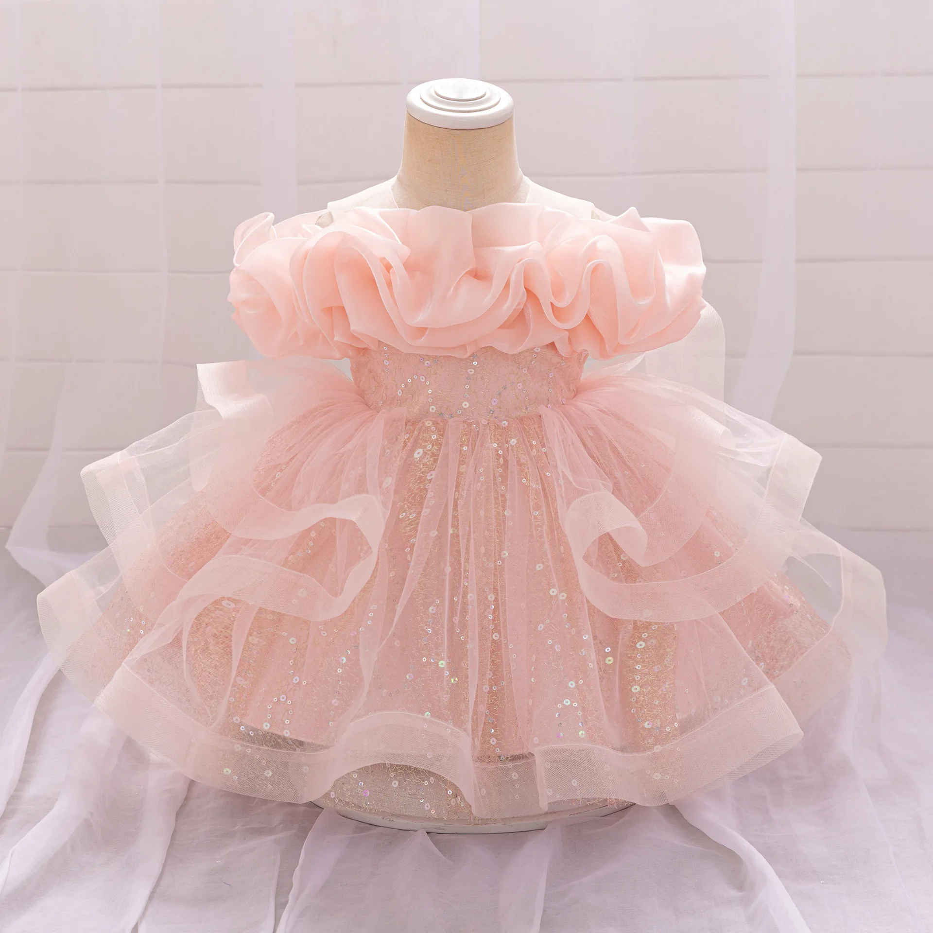 

2025 Flower Baby Wedding Princess Girl Dress Toddler Tulle Baptism Kids Clothes Bridesmaid 1st Birthday Party Prom Costume