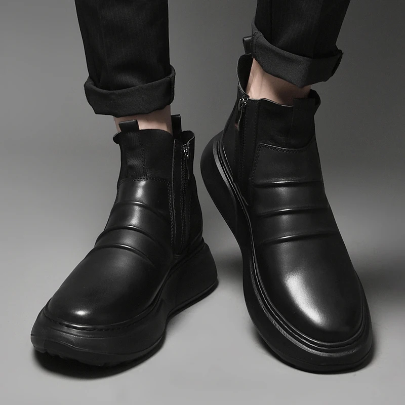 WAERTA High Quality New Men\'s Winter Chelsea Boots Casual Genuine Leather Shoes Male Waterproof Plush Warm Ankle Snow Men Boots