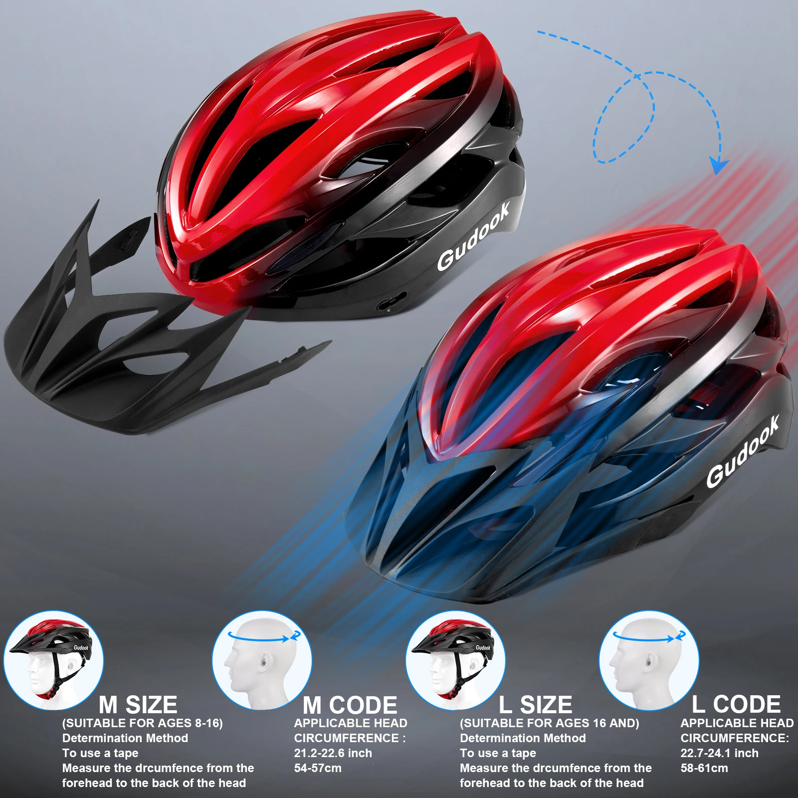 Fahrradhelm, Fahrradhelm für Erwachsene, Männer und Frauen, Mountainbike-Rennradhelme mit Zifferblatt-Passform, abnehmbarem Visier – Detail 7