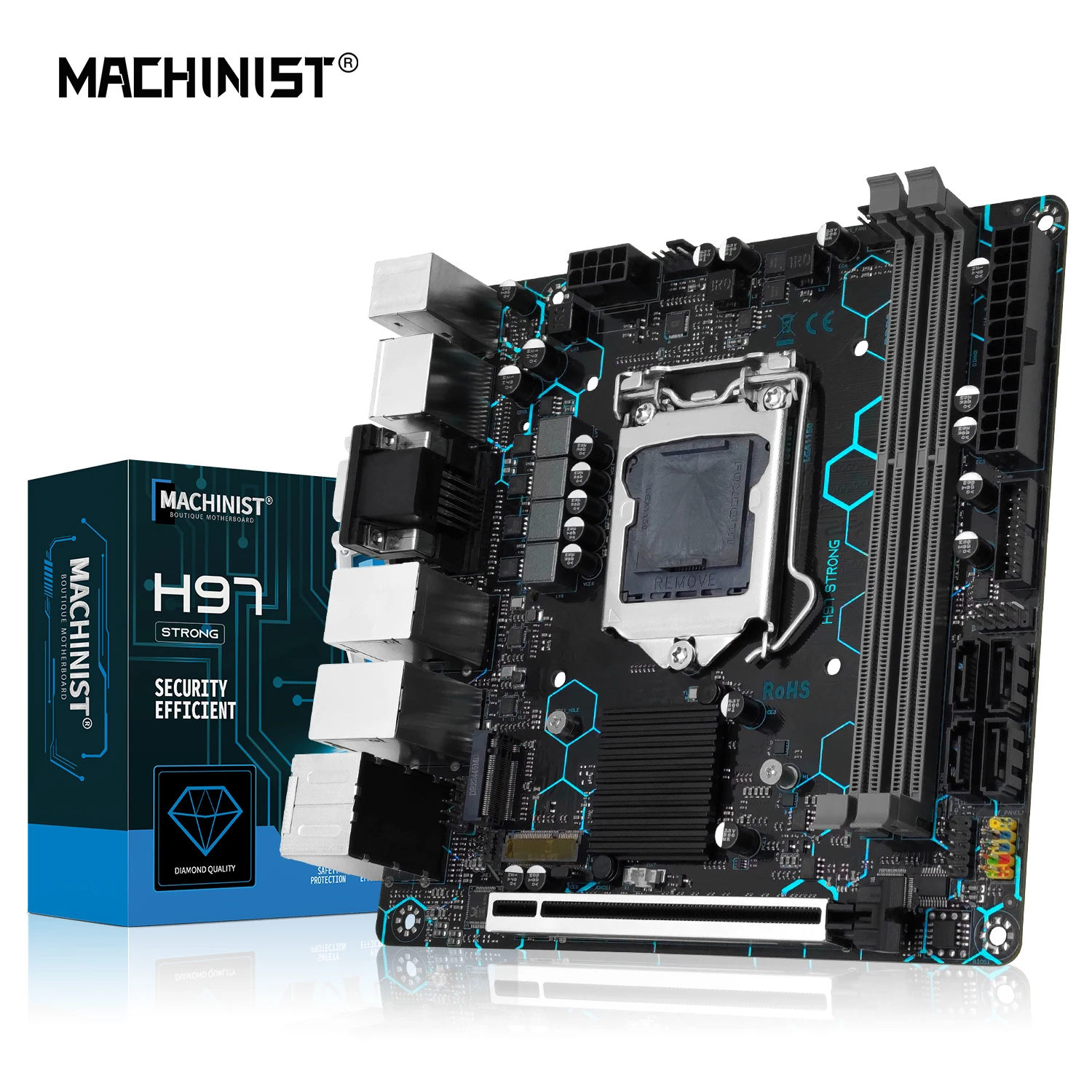 Placa base MACHINIST H97 STRONG compatible con Intel Core i7/i5/i3/E3 LGA1150 CPU DDR3 RAM VGA/HDMI/DP/COM Dual LAN WIFI M.2
