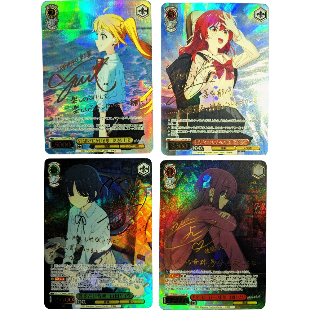 

4Pcs/set Bocchi The Rock Ijichi Nijika Kita Ikuyo Anime Signature Card Refractive Colorful Rainbow Flash Bronzing Gifts 63*88mm