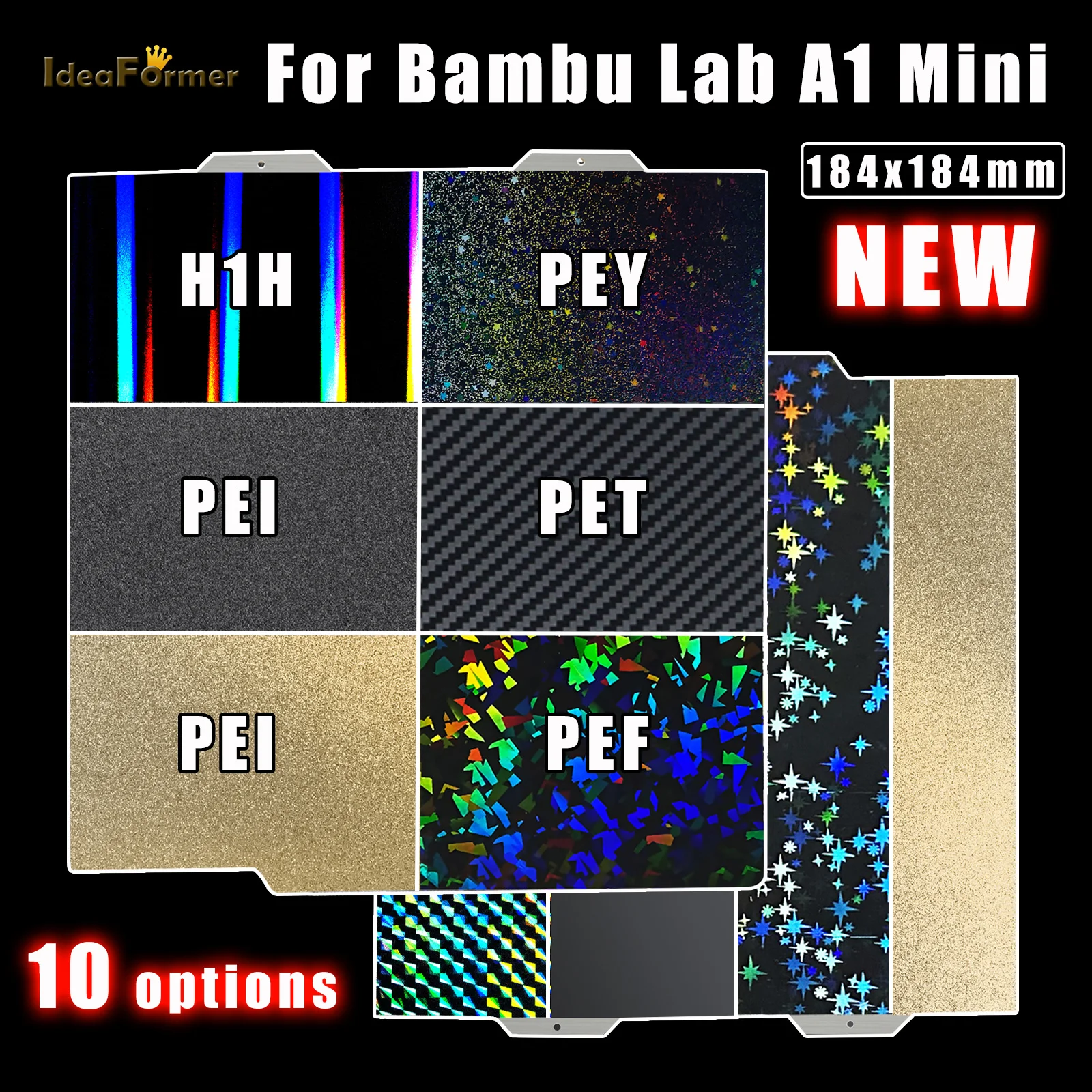 

184x184 For Bambu Lab A1 Mini Build Plate Double Sided H1H PEY PEO PET PEI Bed Spring Steel Sheet Pei Sheet for Bambulab A1 Mini