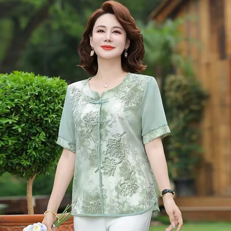 

Women's Short T-shirt Blouse 2026 Retro Patchwork Summer Shirt Soft And Casual Tops Loose Half Sleeved Thin Shirt Ladies