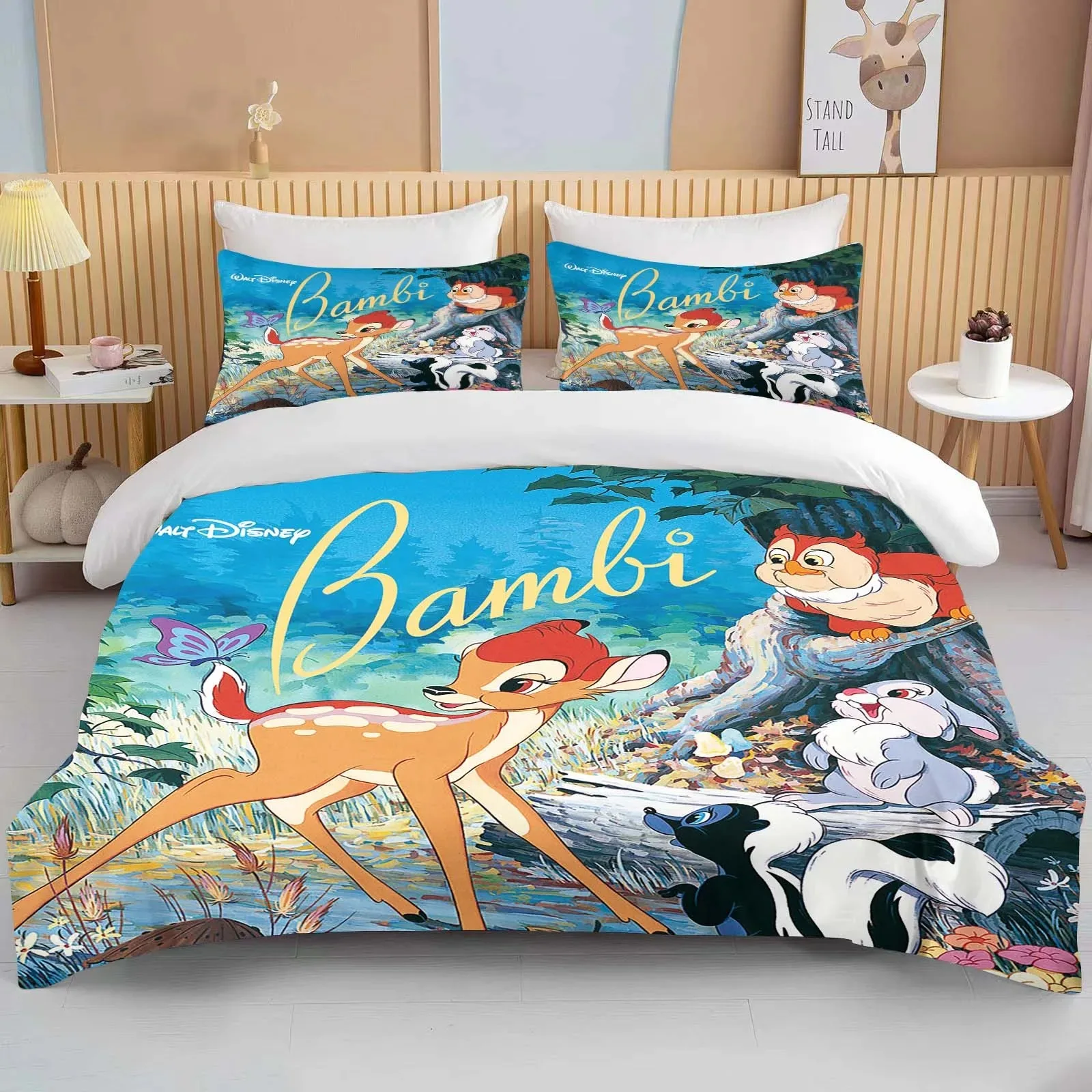 Disney Bambi duvet cover pillowcase, home bedding set set cute, boy and girl duvet cover pillowcase, cartoon character set