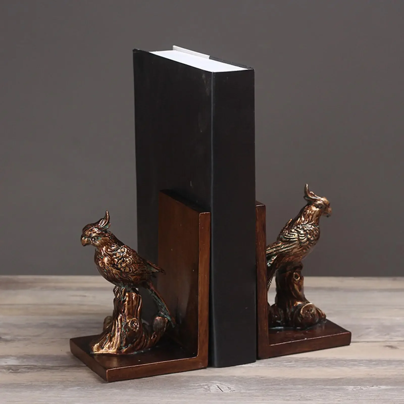 2Pcs Parrot Bookends Book Holders Bookshelf Decorations Tabletop Book Decor Stoppers Desktop Ornaments for Living Room Shelf