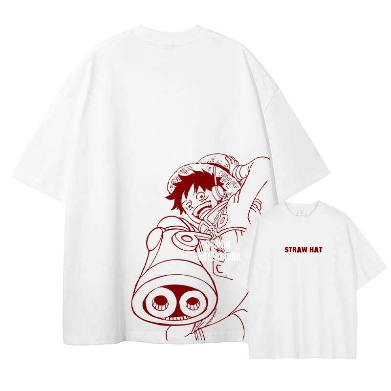 One Piece Strohhut Piraten Unisex T-Shirt 2026 Sommer Neues Anime Doppelseitig bedrucktes lässiges Eltern-Kind-Kurzarmshirt